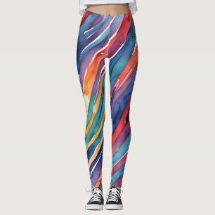 Waterverf Strepen Oranje, Roze Blauw Groen Paars Leggings