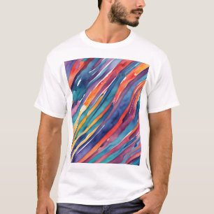 Waterverf Strepen Oranje, Roze Blauw Groen Paars T-shirt