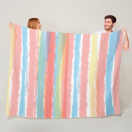 Waterverf Strepen Roze Blauw Geel Fleece Deken (In situ)
