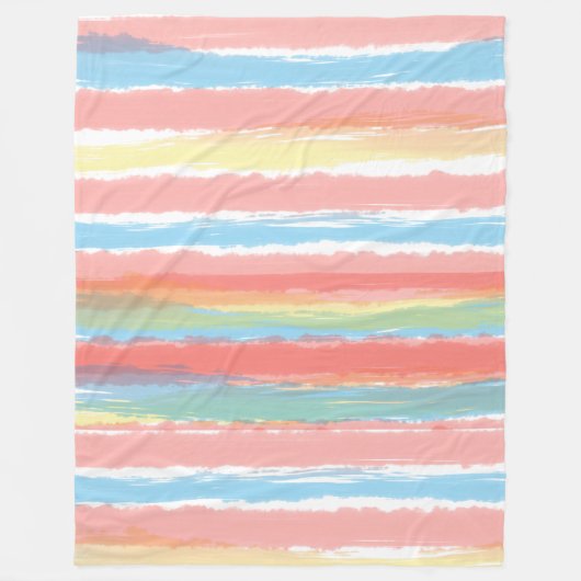 Waterverf Strepen Roze Blauw Geel Fleece Deken (Voorkant)