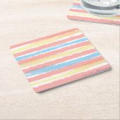 Waterverf Strepen Roze Blauw Geel Kartonnen Onderzetters (Schuin)