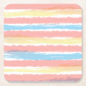 Waterverf Strepen Roze Blauw Geel Kartonnen Onderzetters (Voorkant)