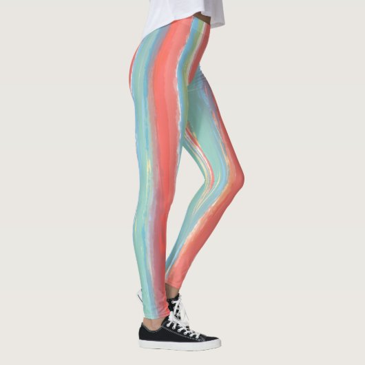 Waterverf Strepen Roze Blauw Geel Leggings (Rechts)