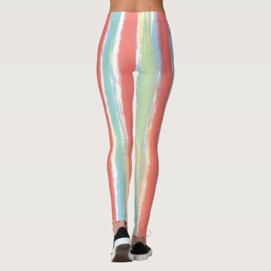 Waterverf Strepen Roze Blauw Geel Leggings (Achterkant)