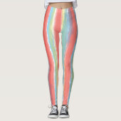 Waterverf Strepen Roze Blauw Geel Leggings (Voorkant)