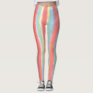 Waterverf Strepen Roze Blauw Geel Leggings