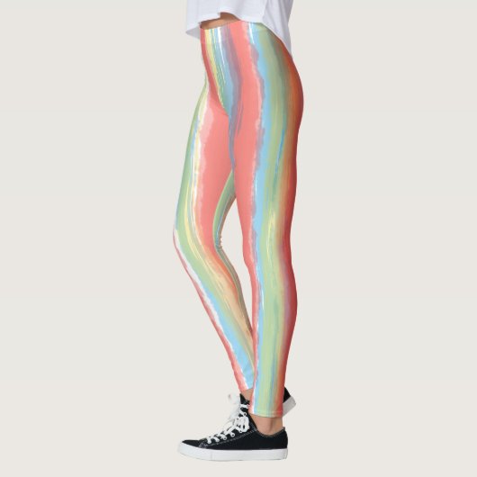 Waterverf Strepen Roze Blauw Geel Leggings (Links)