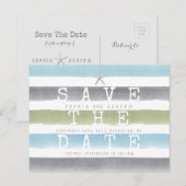 Waterverf strepen strand bruiloft opslaan van de d aankondigingskaart (Voorkant / Achterkant)