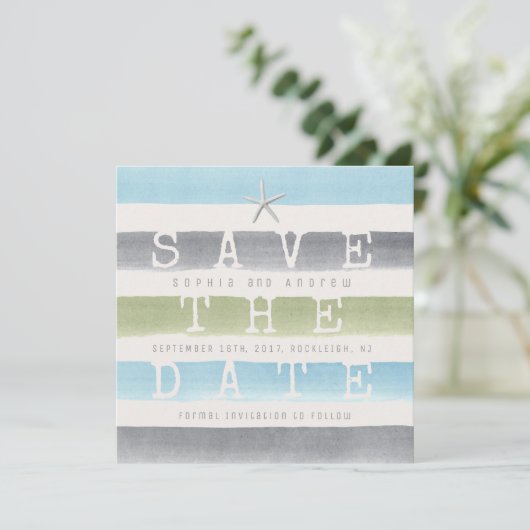 Waterverf strepen strand bruiloft opslaan van de d save the date (Staand voorkant)