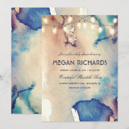 Waterverf String Lights Beach Baby shower Kaart