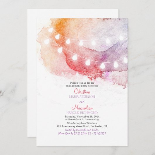 waterverf String Lights Elegant Engagement Party Kaart (Voorkant / Achterkant)