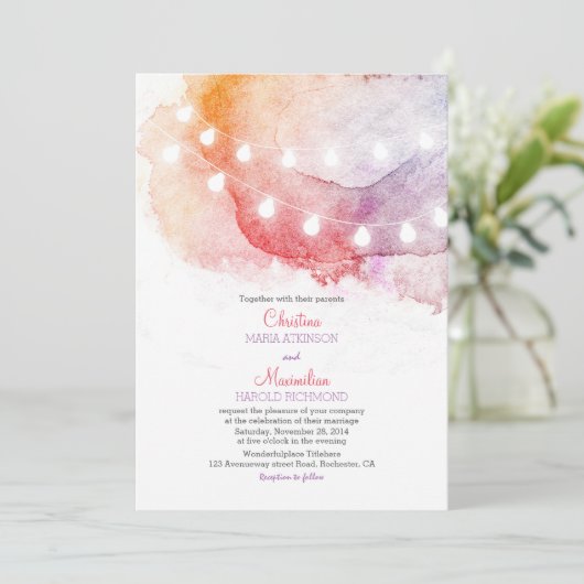 waterverf String Lights Elegante bruiloft Kaart (Staand voorkant)