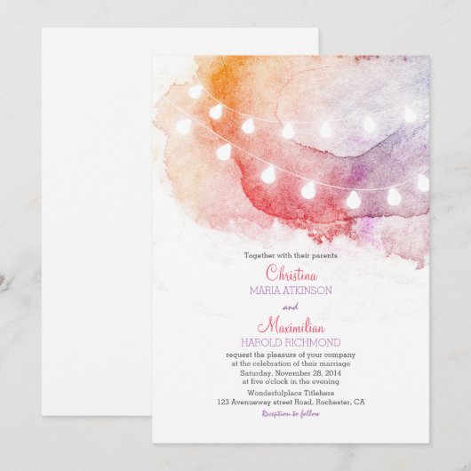 waterverf String Lights Elegante bruiloft Kaart (Voorkant / Achterkant)