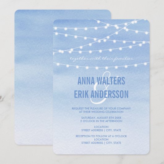 Waterverf String Lights Wedding Kaart (Voorkant / Achterkant)
