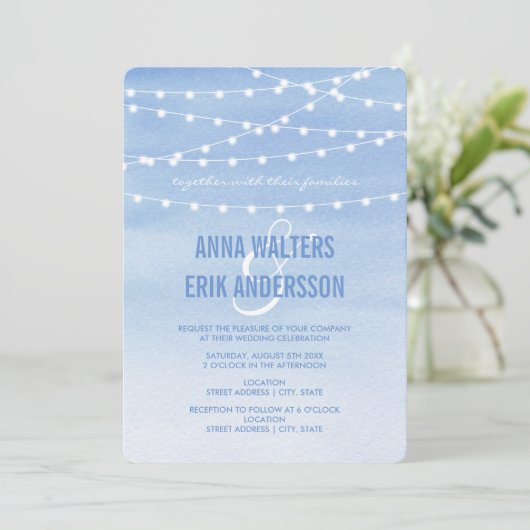 Waterverf String Lights Wedding Kaart (Staand voorkant)