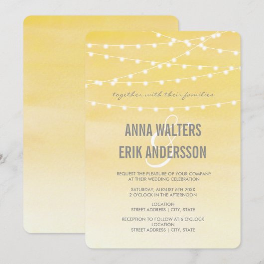 Waterverf String Lights Wedding Kaart (Voorkant / Achterkant)