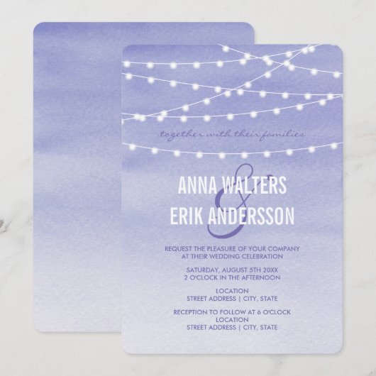 Waterverf String Lights Wedding Kaart (Voorkant / Achterkant)