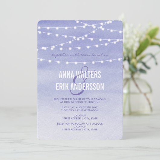 Waterverf String Lights Wedding Kaart (Staand voorkant)