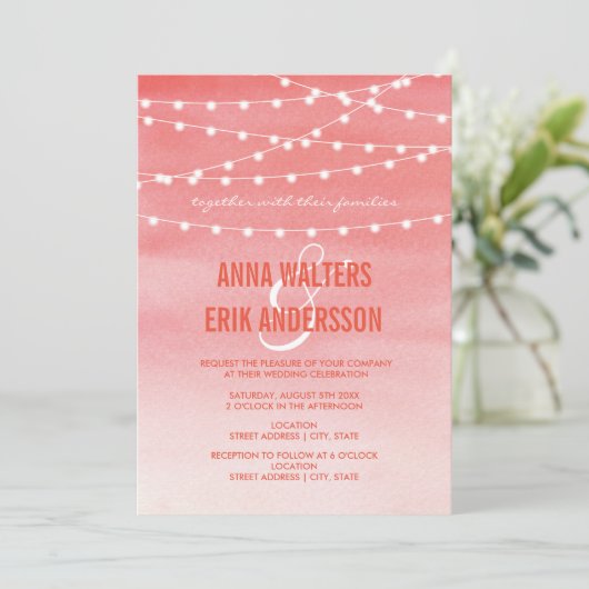 Waterverf String Lights Wedding Kaart (Staand voorkant)