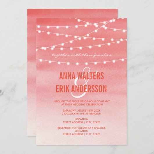Waterverf String Lights Wedding Kaart (Voorkant / Achterkant)