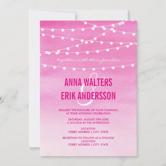 Waterverf String Lights Wedding Kaart (Voorkant)