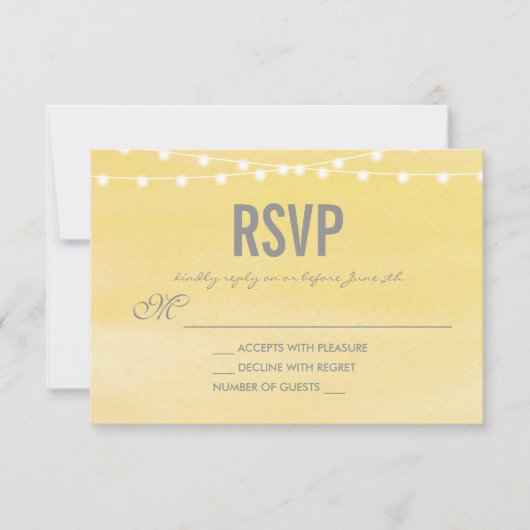 Waterverf String Lights Wedding RSVP Kaartje (Voorkant)