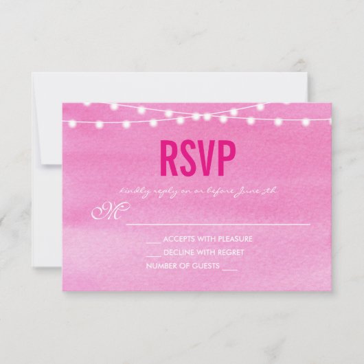 Waterverf String Lights Wedding RSVP Kaartje (Voorkant)