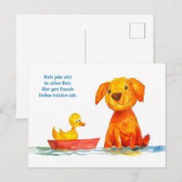 Waterverf stripboek hond die eend in boot bekijkt feestdagenkaart