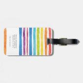 Waterverf Stripe Monogram Script Aangepast Bagagelabel (Achterkant horizontaal)