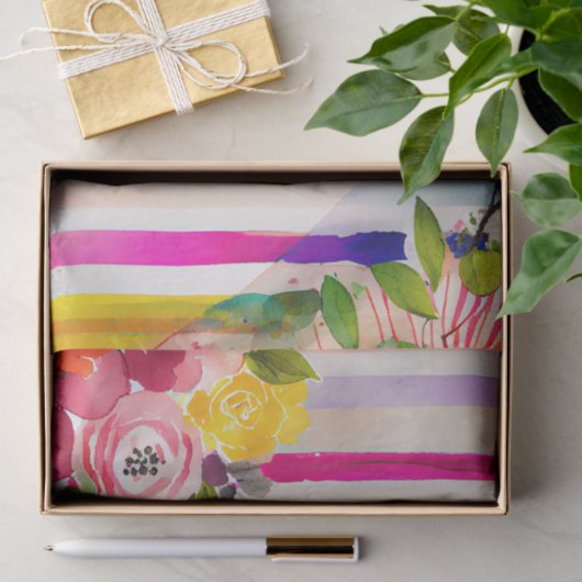 Waterverf Stripe Speelse Whimsical Roze Decoupage Tissuepapier (Geschenk)