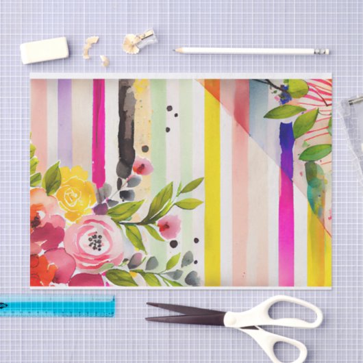 Waterverf Stripe Speelse Whimsical Roze Decoupage Tissuepapier (Craft)
