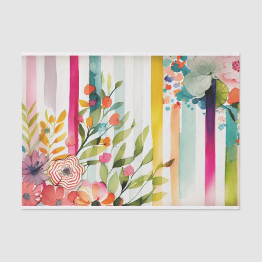 Waterverf Stripe Speelse Whimsical Roze Decoupage Tissuepapier (Voorkant)