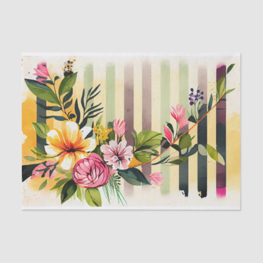Waterverf Stripe Speelse Whimsical Roze Decoupage Tissuepapier (Voorkant)