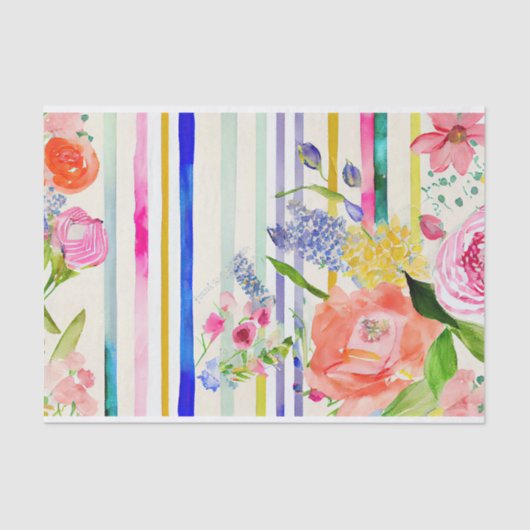 Waterverf Stripe Speelse Whimsical Roze Decoupage Tissuepapier (Voorkant)