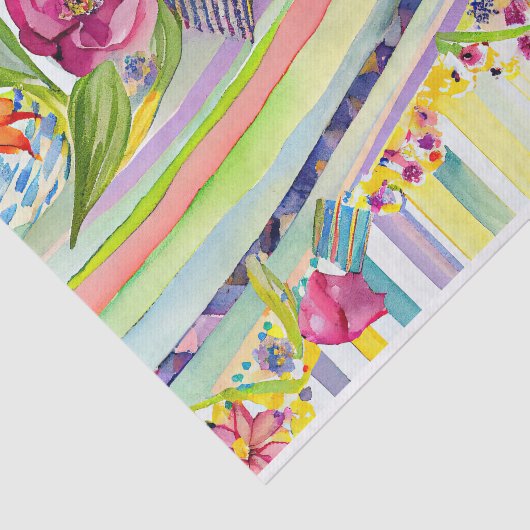 Waterverf Stripe Speelse Whimsy Flowers Decoupage Tissuepapier (Detail)