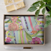 Waterverf Stripe Speelse Whimsy Flowers Decoupage Tissuepapier (Geschenk)