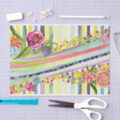 Waterverf Stripe Speelse Whimsy Flowers Decoupage Tissuepapier (Craft)