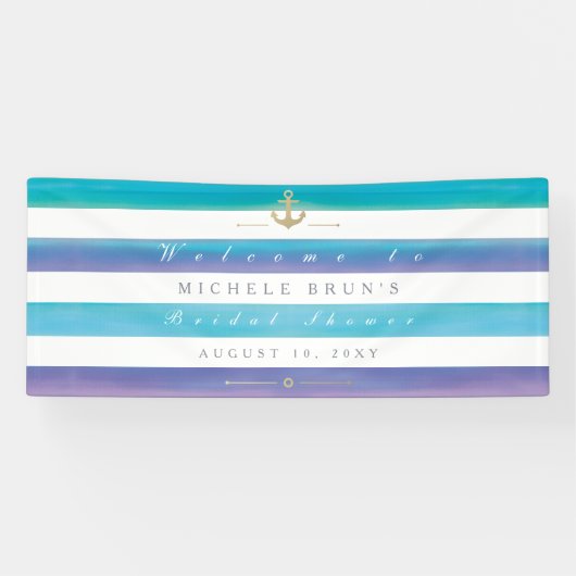 Waterverf Striped Nautical Vrijgezellenfeest Banne Spandoek (Horizontaal)