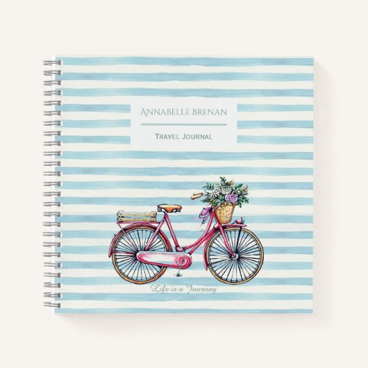 Waterverf  Striped Travel Journal met fiets  Notitieboek (Voorkant)