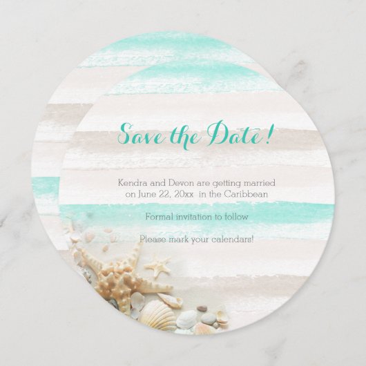 Waterverf Stripes Beach Thema Save the Date (Voorkant / Achterkant)