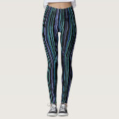 Waterverf Stripes, blauw, groen, Lila op zwart Leggings (Voorkant)