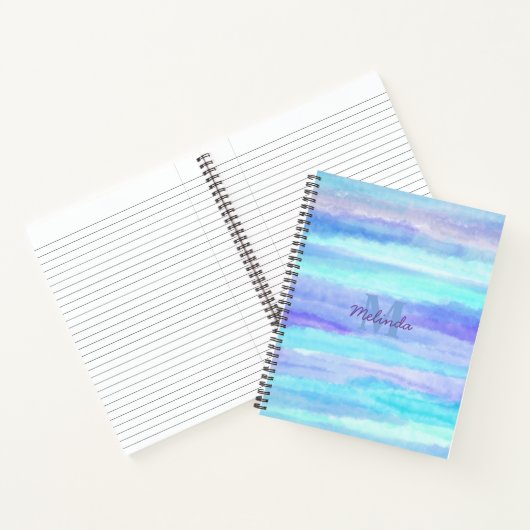 Waterverf Stripes Blue Monogram Notitieboek (Binnen)