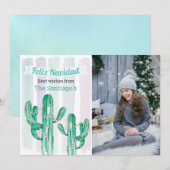 Waterverf Stripes Cactus Feliz Navidad Kerstmis Feestdagenkaart (Voorkant / Achterkant)
