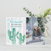 Waterverf Stripes Cactus Feliz Navidad Kerstmis Feestdagenkaart (Staand voorkant)