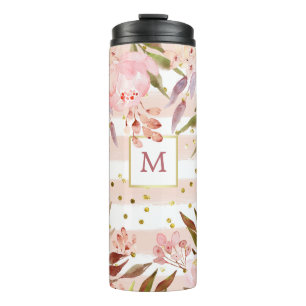 Waterverf Stripes en Floral met goudStippen Thermosbeker