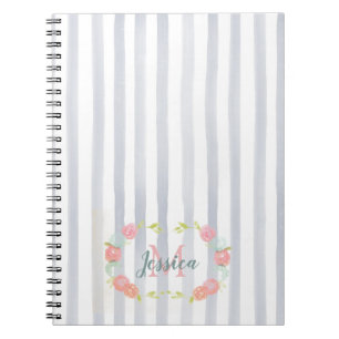 Waterverf Stripes en Floral Monogram Notitieboek