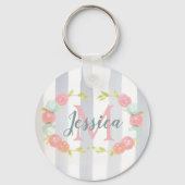 Waterverf Stripes en Floral Monogram Sleutelhanger (Voorkant)