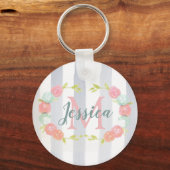 Waterverf Stripes en Floral Monogram Sleutelhanger (Voorkant)