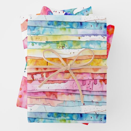 Waterverf Stripes en Polka Dots Kleurrijk Inpakpapier Vel (In situ)