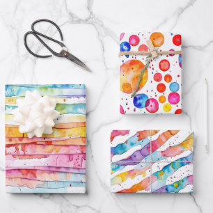 Waterverf Stripes en Polka Dots Kleurrijk Inpakpapier Vel